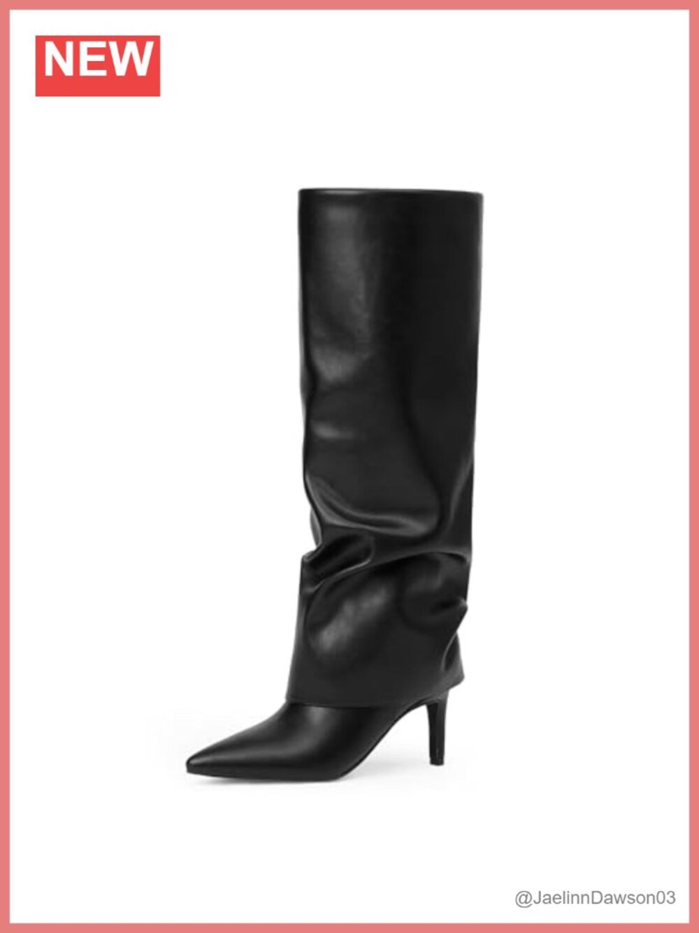 Fold Over Knee High Boots Women Wide Calf Stiletto Heel Faux Leather Zip